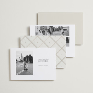 This is a champagne foil stamped save the date cards with foil pressed by Kristin Oliversen called luxe lines printing on recycled smooth signature in standard