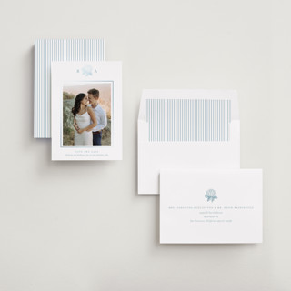 This is a seaside foil stamped save the date cards with foil pressed by Stacey Meacham called hydrangea bloom printing on recycled smooth signature in standard