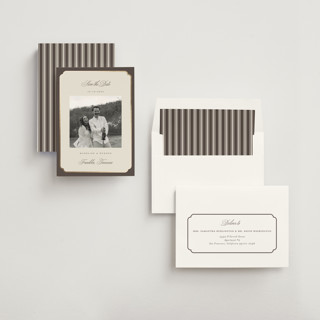 This is a cognac foil stamped save the date cards with foil pressed by Emily Betts called arch frame printing on recycled smooth signature in standard