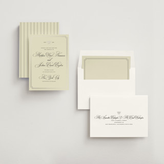 This is a cream foil stamped save the date cards with foil pressed by Jennifer Lew called honeybee printing on signature in standard