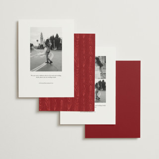 This is a crimson foil stamped save the date cards with foil pressed by Studio Suku called moiré printing on signature in standard