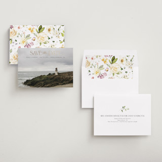 This is a midnight foil stamped save the date cards with foil pressed by Benita Crandall called gracieux printing on recycled smooth signature in standard