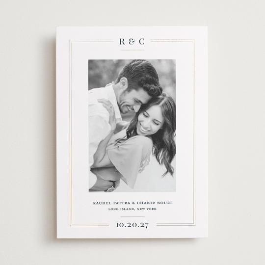 "Alcott" - Foil-pressed Save The Date Cards in Midnight by Meagan Christensen.