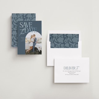 This is a storm foil stamped save the date cards with foil pressed by Morgan Kendall called penelope printing on recycled smooth signature in standard