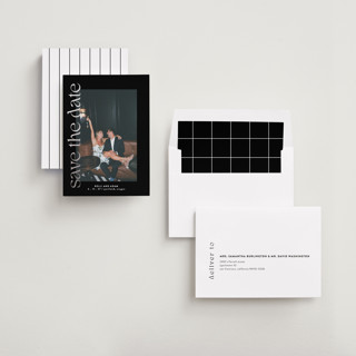 This is a ink foil stamped save the date cards with foil pressed by Roxy Cervantes called cover page printing on recycled smooth signature in standard