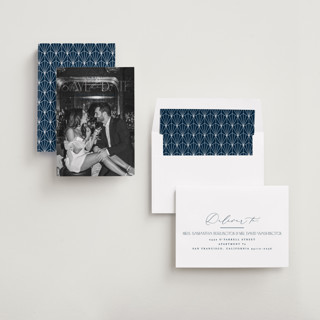 This is a ocean foil stamped save the date cards with foil pressed by Brooke Chandler called elegant fete printing on recycled smooth signature in standard