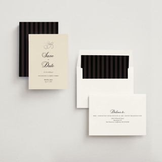 This is a coal foil stamped save the date cards with foil pressed by Ani Somi called locket printing on signature in standard