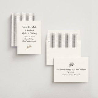 This is a snow foil stamped save the date cards with foil pressed by Cass Loh called joyride printing on signature in standard