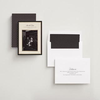 This is a ash foil stamped save the date cards with foil pressed by Jelena Vuletic called aurelia printing on recycled smooth signature in standard