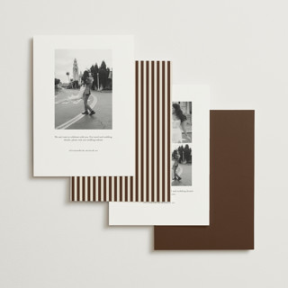 This is a chocolate foil stamped save the date cards with foil pressed by Baumbirdy called stripe frame printing on signature in standard