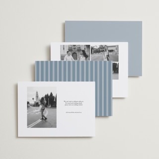 This is a french blue foil stamped save the date cards with foil pressed by Brianne Larsen called timeless love printing on recycled smooth signature in standard