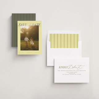 This is a citrine foil stamped save the date cards with foil pressed by Creo Study called gilded island printing on recycled smooth signature in standard