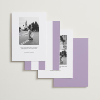 This is a lavender foil stamped save the date cards with foil pressed by Owl and Toad called full page printing on signature in standard