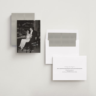 This is a ivory foil stamped save the date cards with foil pressed by Stephanie Heinrich Godbout called lovers printing on recycled smooth signature in standard