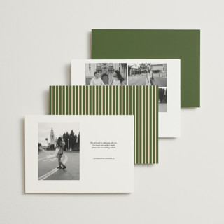 This is a olive foil stamped save the date cards with foil pressed by Megan Davis called aperitif printing on signature in standard