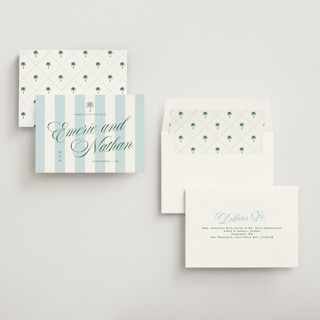This is a low tide foil stamped save the date cards with foil pressed by Susan Zinader called palm stripes printing on signature in standard