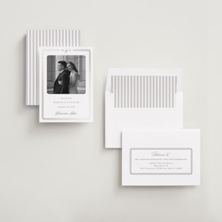 This is a cobblestone foil stamped save the date cards with foil pressed by Emily Betts called lines printing on recycled smooth signature in standard