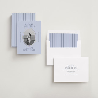 This is a blueberry foil stamped save the date cards with foil pressed by Angela Garrick called ethan printing on recycled smooth signature in standard