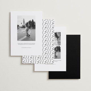 This is a graphite foil stamped save the date cards with foil pressed by Claudia Orengo called showered printing on recycled smooth signature in standard