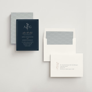 This is a aegean foil stamped save the date cards with foil pressed by chocomocacino called kouignette printing on signature in standard