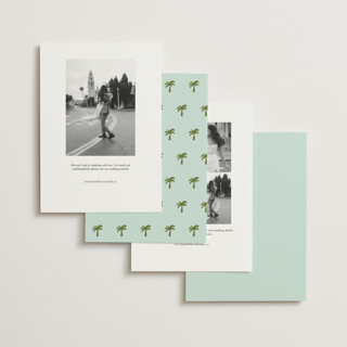 This is a ocean foil stamped save the date cards with foil pressed by Olivia Goree called vacation printing on signature in standard