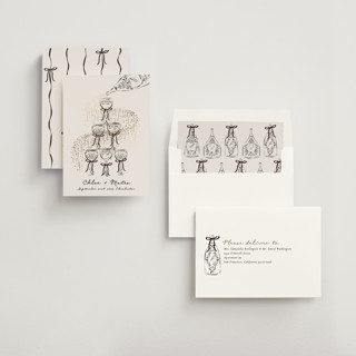 This is a noir foil stamped save the date cards with foil pressed by Jackie Crawford called sparkling champagne tower printing on signature in standard