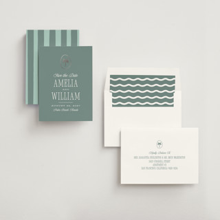 This is a harbor foil stamped save the date cards with foil pressed by Robert and Stella called madeira printing on signature in standard