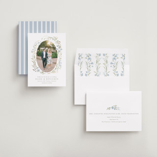 This is a blue bonnet foil stamped save the date cards with foil pressed by Erin L. Wilson called meadow printing on signature in standard
