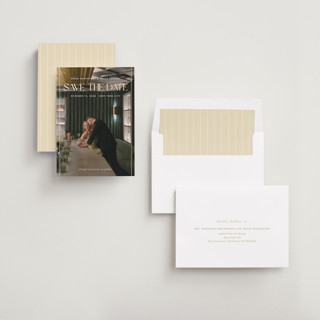 This is a cloud foil stamped save the date cards with foil pressed by Paula Pecevich called cover editorial printing on recycled smooth signature in standard