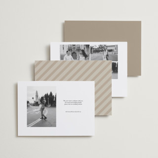 This is a porcelain foil stamped save the date cards with foil pressed by Stacy Maalouf called gilded simplicity printing on recycled smooth signature in standard