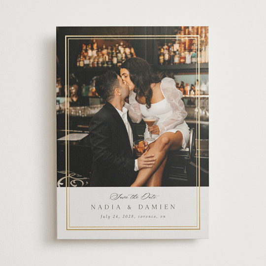 "Shimmer" - Foil-pressed Save The Date Cards in Linen by Nicole Walsh.