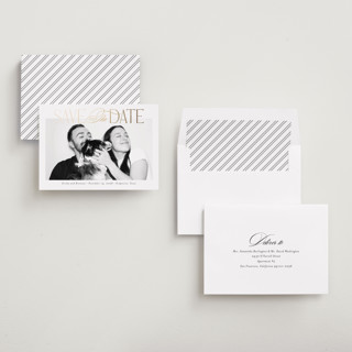 This is a sugar foil stamped save the date cards with foil pressed by Jessica Williams called delighted printing on recycled smooth signature in standard