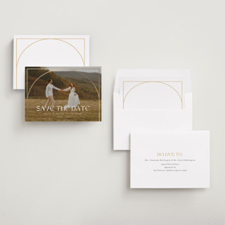 This is a snow foil stamped save the date cards with foil pressed by AK Graphics called folklore printing on recycled smooth signature in standard