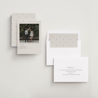 This is a cream foil stamped save the date cards with foil pressed by Baumbirdy called circled printing on recycled smooth signature in standard