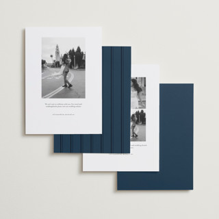 This is a navy foil stamped save the date cards with foil pressed by Melanie Kosuge called mulholland printing on recycled smooth signature in standard