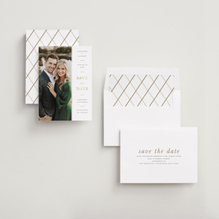 This is a chiffon foil stamped save the date cards with foil pressed by Ashley Rosenbaum called effortless printing on recycled smooth signature in standard