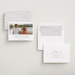 This is a cotton foil stamped save the date cards with foil pressed by Carolyn Nicks called striking printing on recycled smooth signature in standard