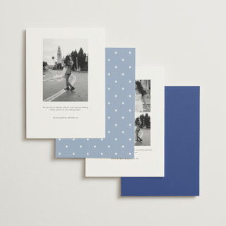 This is a cobalt foil stamped save the date cards with foil pressed by Griffinbell Paper Co. called seaside printing on signature in standard