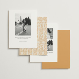 This is a ochre foil stamped save the date cards with foil pressed by Hannah Bowman called marigold printing on signature in standard