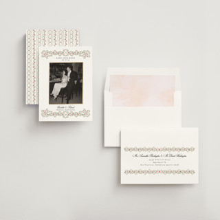 This is a peony foil stamped save the date cards with foil pressed by Susan Moyal called embrace printing on recycled smooth signature in standard