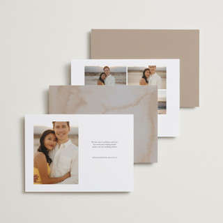 This is a tea foil stamped save the date cards with foil pressed by Christy Hy Lee called clean lines printing on recycled smooth signature in standard