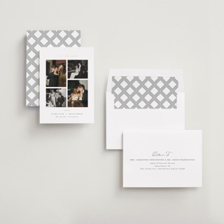 This is a ink foil stamped save the date cards with foil pressed by Kristie Kern called boucle printing on recycled smooth signature in standard