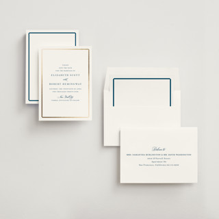 This is a cerulean foil stamped save the date cards with foil pressed by Megan Davis called bevel printing on signature in standard