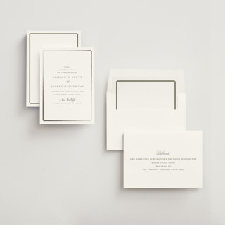 This is a moss foil stamped save the date cards with foil pressed by Megan Davis called bevel printing on signature in standard