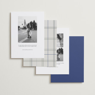 This is a azure foil stamped save the date cards with foil pressed by Helena Vitto called stars printing on recycled smooth signature in standard