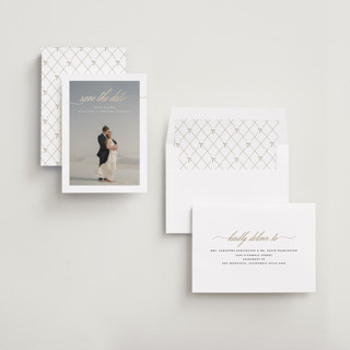 This is a shell foil stamped save the date cards with foil pressed by Pixel and Hank called admire printing on recycled smooth signature in standard