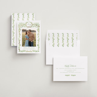 This is a garden foil stamped save the date cards with foil pressed by Petra Kern called paperie printing on recycled smooth signature in standard