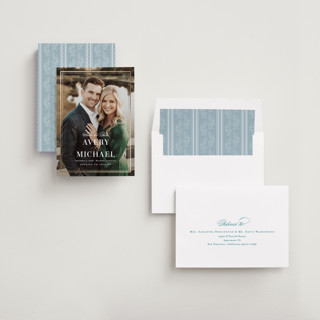 This is a cotton foil stamped save the date cards with foil pressed by Jennifer Postorino called classic frame printing on recycled smooth signature in standard