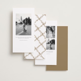 This is a ivory foil stamped save the date cards with foil pressed by Cass Loh called boho flower crest printing on recycled smooth signature in tall