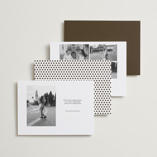 This is a espresso save the date with foil pressed by Megan Davis called gimlet printing on signature in standard